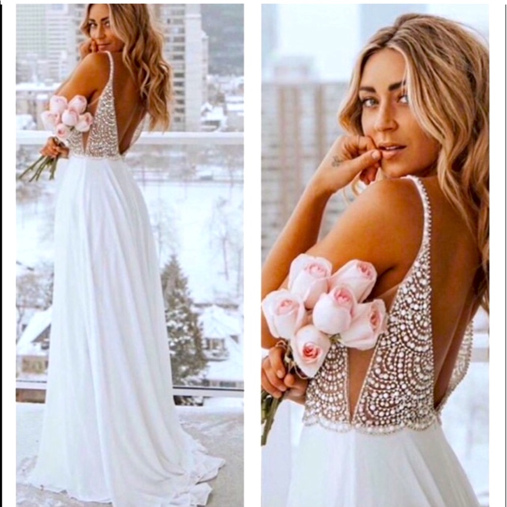 True Love White Beaded Rhinestone Maxi Dress